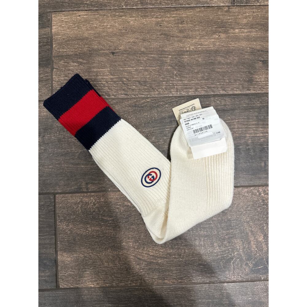 GUCCI CLASSIC SOCKS IVORY AND BLUE SIZE M Retail $270 - Picture 2 of 5